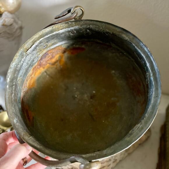 Antique Medium Copper Cauldron Handle Apple Butter Kettle Stock Pot Brass - Picture 6 of 10